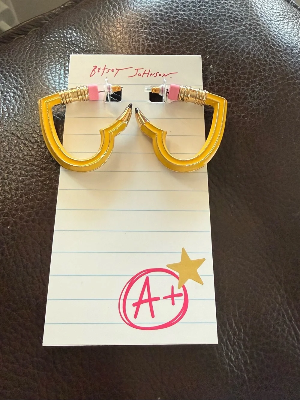 Betsey Johnson Best In Class Heart Pencil Huggie Hoop Earrings.